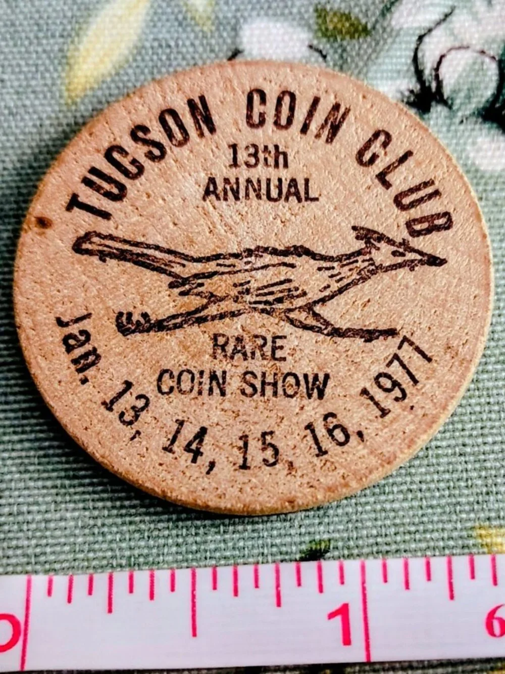 Vintage Tucson Coin Club Wooden Nickel, Arizona, 13th Annual Show 1977